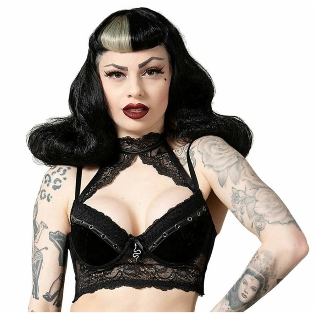 Killstar Mercy Lace Bra Black Velvet Gothic Choker Snake Charm Lingerie